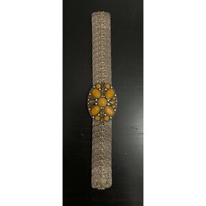 Vintage-Style Ornate Stretch Belt with‎ Amber Cabochons